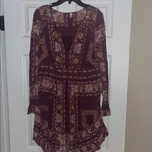 Free People Burgundy Floral Top